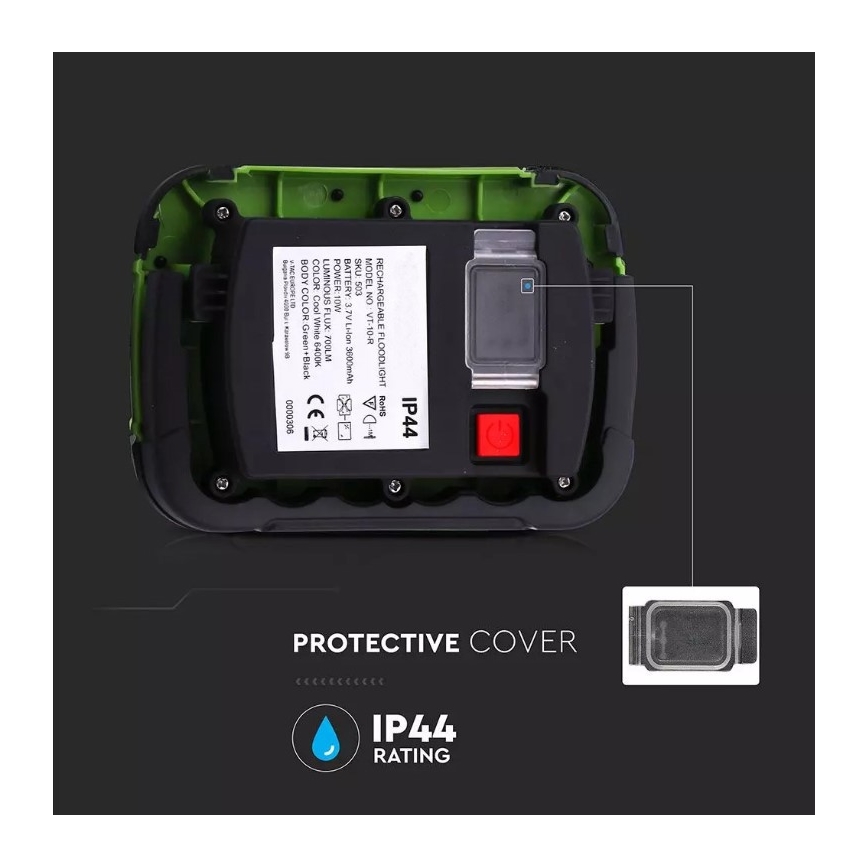 Projecteur rechargeable LED SAMSUNG CHIP LED/10W/3,7V IP44 4000K vert
