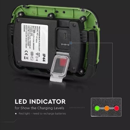 Projecteur rechargeable LED SAMSUNG CHIP LED/10W/3,7V IP44 6400K vert