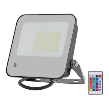 Projecteur RGBW à intensité variable LED/50W/230V IP65 gris + télécommande