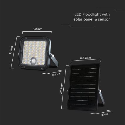 Projecteur solaire à intensité variable avec détecteur LED/10W/3,7V 4000/6000K IP65 + télécommande