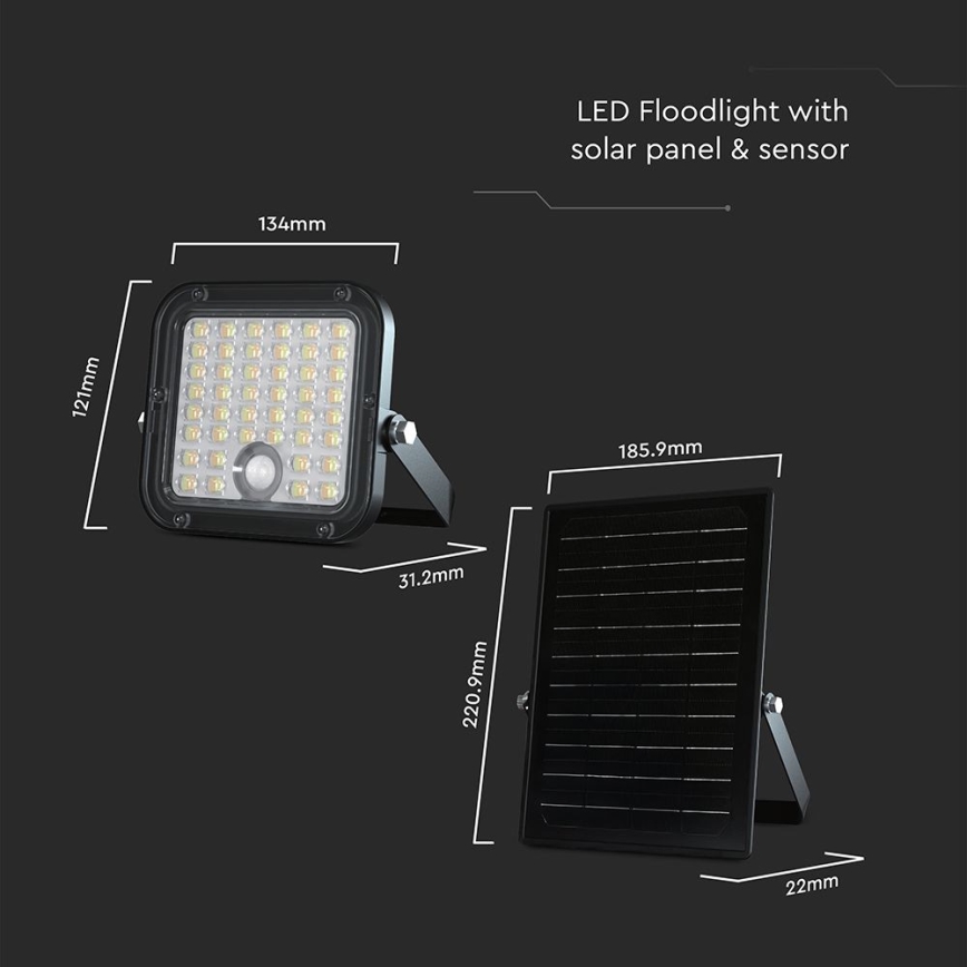 Projecteur solaire à intensité variable avec détecteur LED/10W/3,7V 4000/6000K IP65 + télécommande