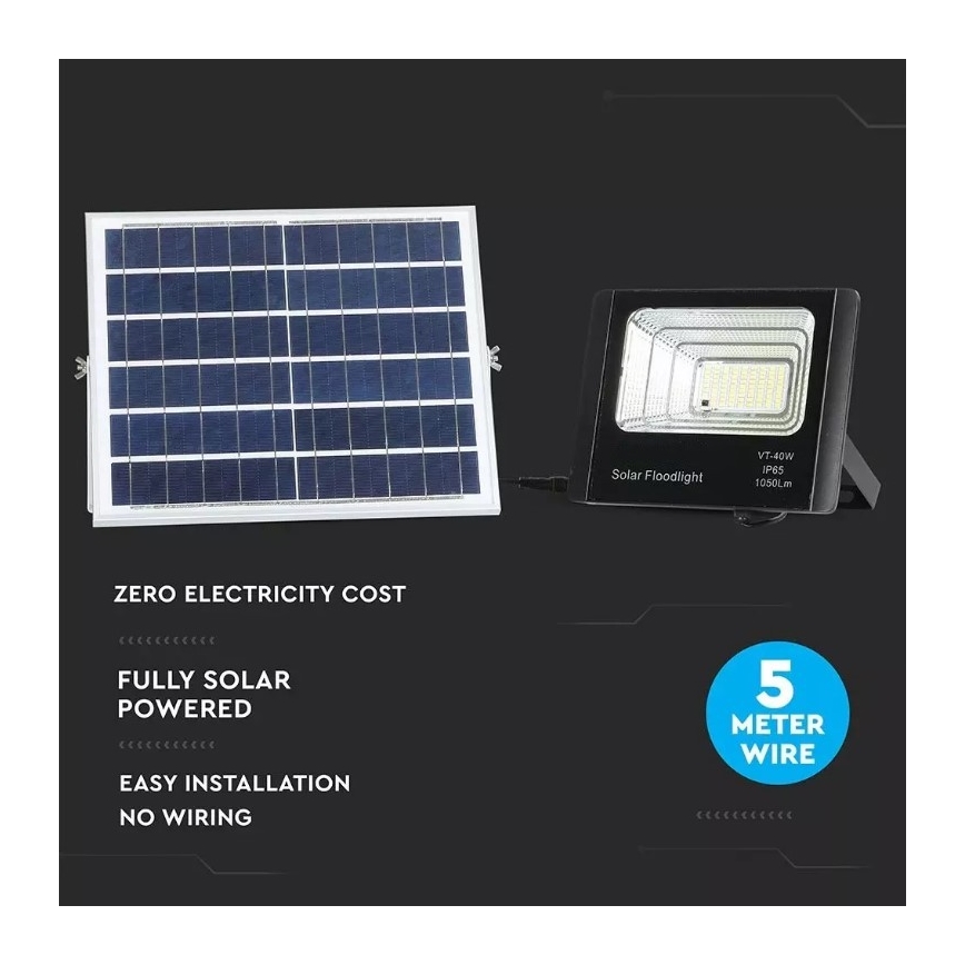 Projecteur solaire à intensité variable LED/16W/3,2V 6000K IP65 + télécommande