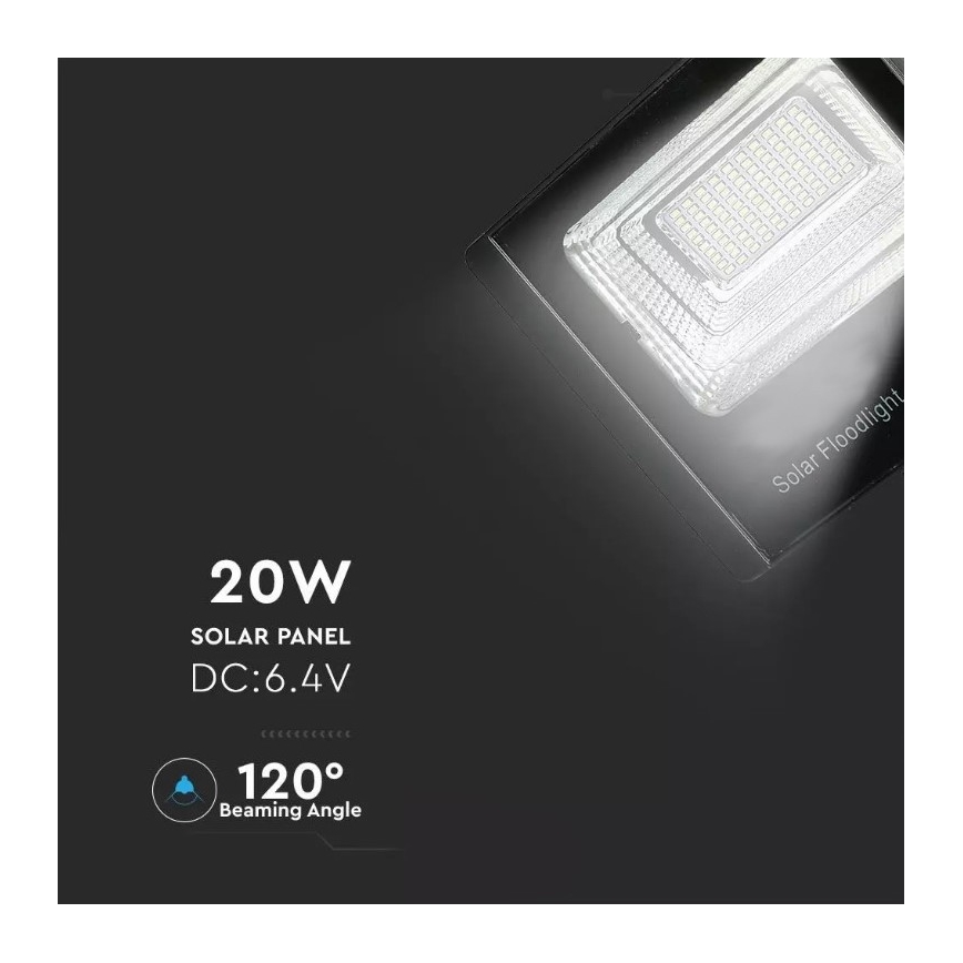 Projecteur solaire à intensité variable LED/20W/6,4V 4000K IP65 10000 mAh + Télécommande