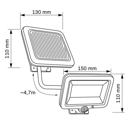 Projecteur solaire avec détecteur DUO LED/1W/3,7V IP44