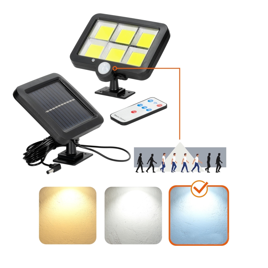 Projecteur solaire avec détecteur LED/1,5W/3,7V 6000K IP44 1200 mAh
