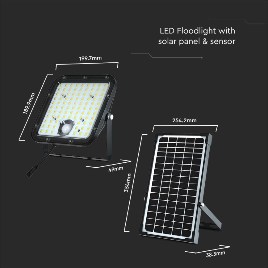 Projecteur solaire avec détecteur LED/30W/6,4V 6400K 6000 mAh + Télécommande