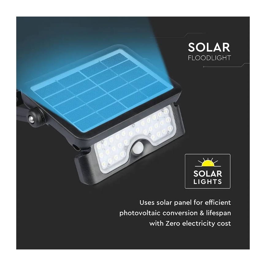 Projecteur solaire avec détecteur LED/5W/3,7V IP65 4000K 3000 mAh