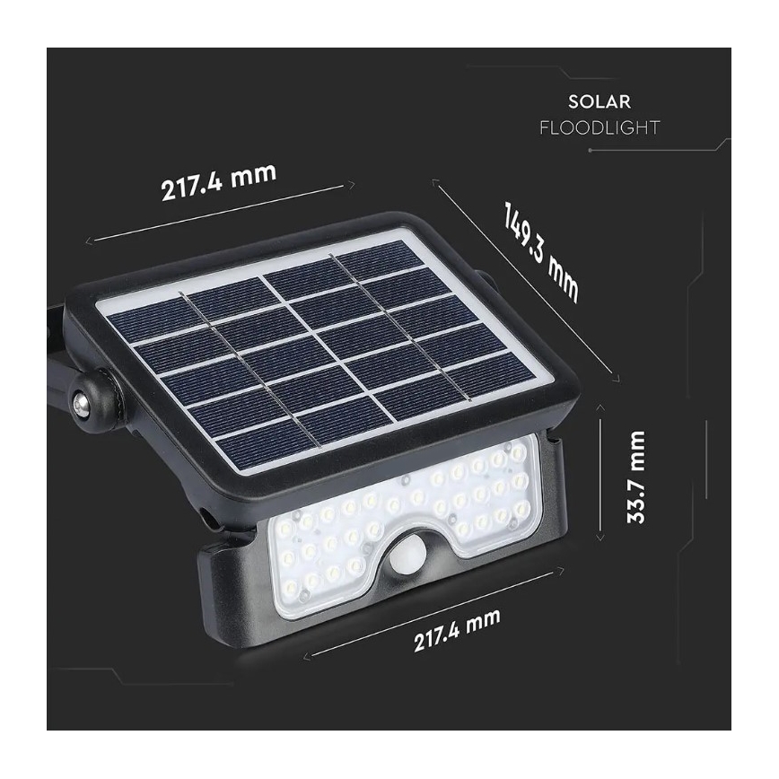 Projecteur solaire avec détecteur LED/5W/3,7V IP65 4000K 3000 mAh