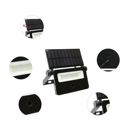 Projecteur solaire avec détecteur NOCTIS LED/2W/1800 mAh 3,7V 6000K IP65