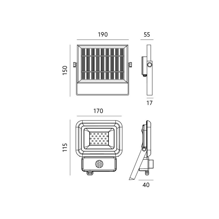 Projecteur solaire d'extérieur avec détecteur LED/10W/3,7V 6500K IP65 2200 mAh