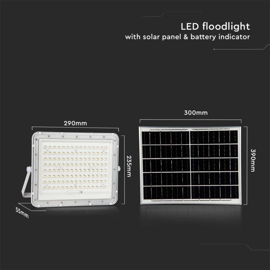 Projecteur solaire d'extérieur LED/20W/3,2V 6400K blanc IP65 16000 mAh + Télécommande