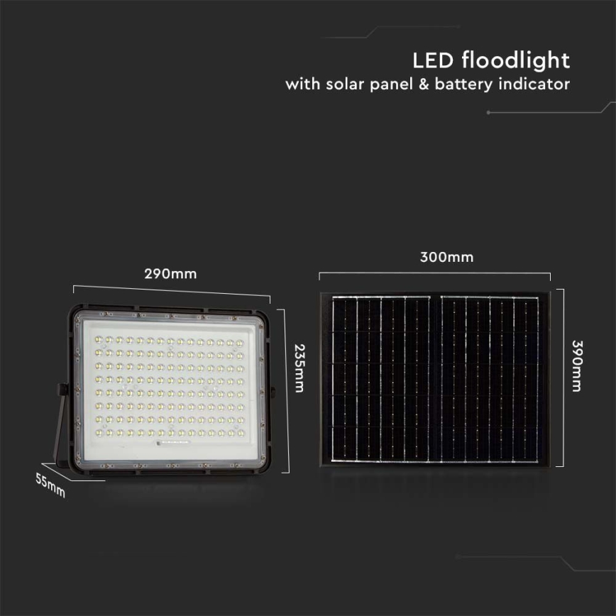 Projecteur solaire d'extérieur LED/20W/3,2V 6400K noir IP65 + télécommande
