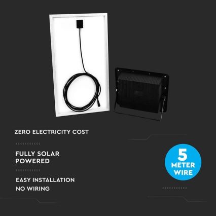 Projecteur solaire d'extérieur LED/40W/10V IP65 6000K + Télécommande