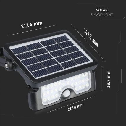 Projecteur solaire LED avec capteur LED/5W/3,7V IP65 4000K 3000 mAh