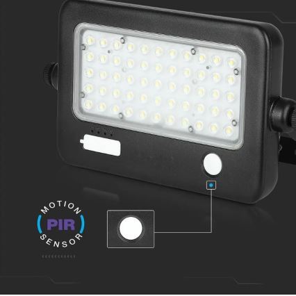 Projecteur solaire LED dimmable avec capteur, 10W/3,7V, 4000K, IP65, 7200 mAh + port USB