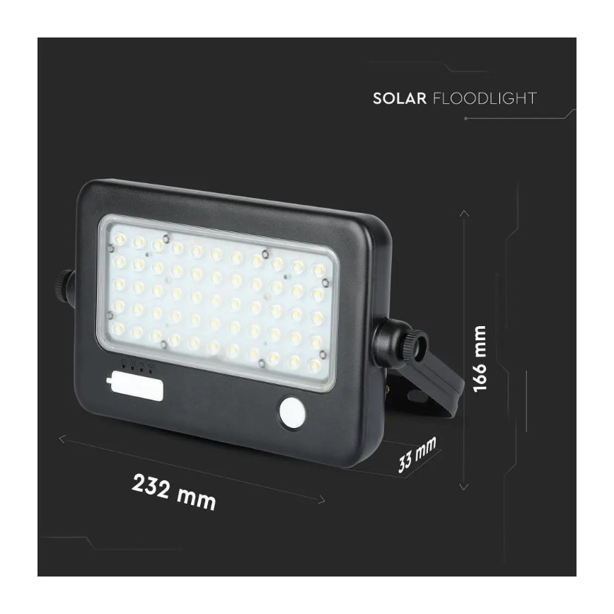 Projecteur solaire LED dimmable avec capteur, 10W/3,7V, 4000K, IP65, 7200 mAh + port USB