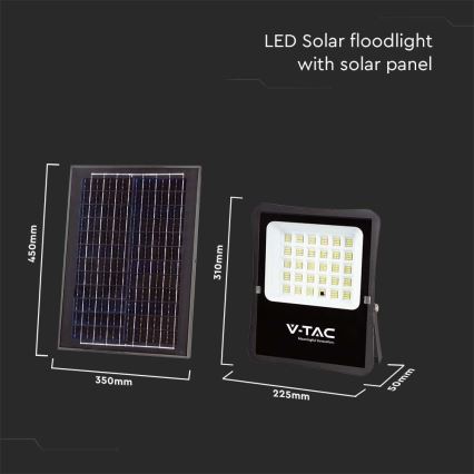 Projecteur solaire LED extérieur LED/20W/3,2V 6400K IP65 15000 mAh + télécommande