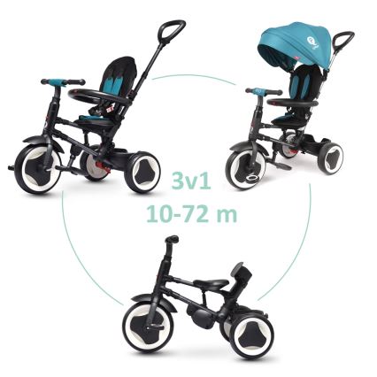 QPlay - Tricycle 3-en-1 pour enfants RITO EVO turquoise