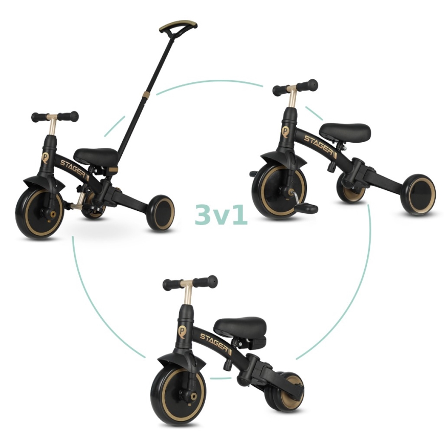 QPlay - Tricycle 3-en-1 STAGER pour enfants noir