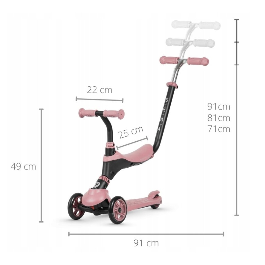 QPlay - Trottinette enfant 4en1 SEMA rose