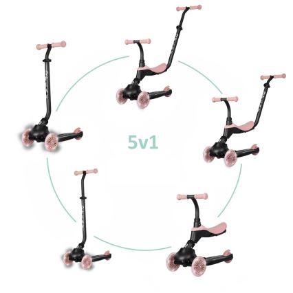 QPlay - Trottinette enfant 5 en 1 SEMA EVO à roues LED, rose