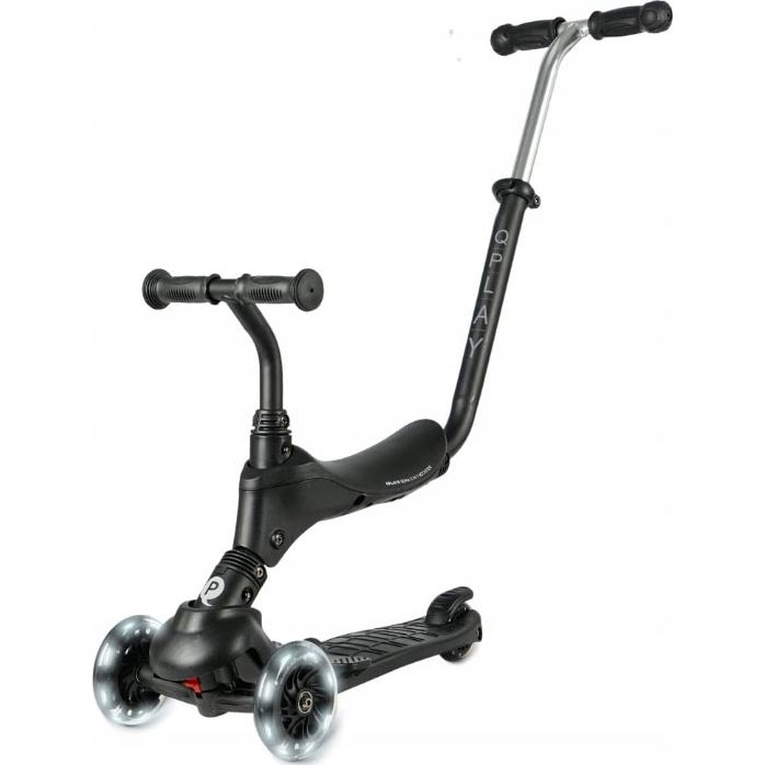 QPlay - Trottinette pour enfant avec roues LED 5 en 1 SEMA PRO noire