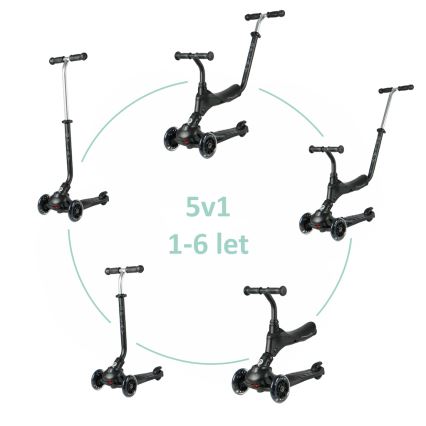 QPlay - Trottinette pour enfant avec roues LED 5 en 1 SEMA PRO noire
