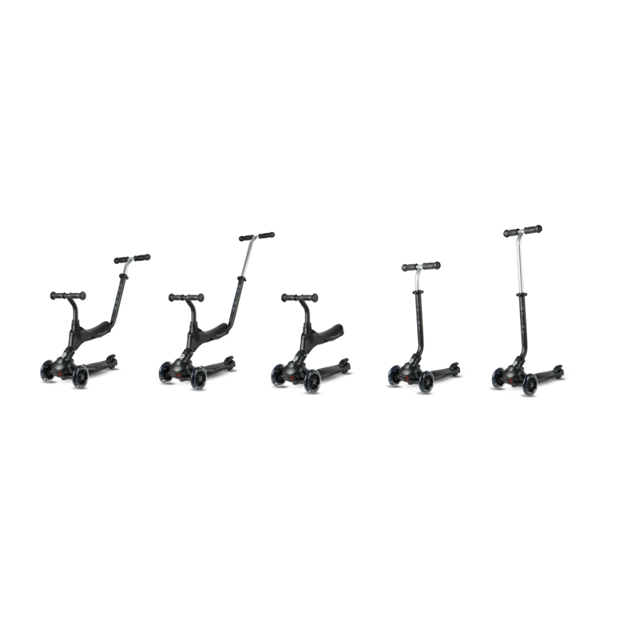 QPlay - Trottinette pour enfant avec roues LED 5 en 1 SEMA PRO noire