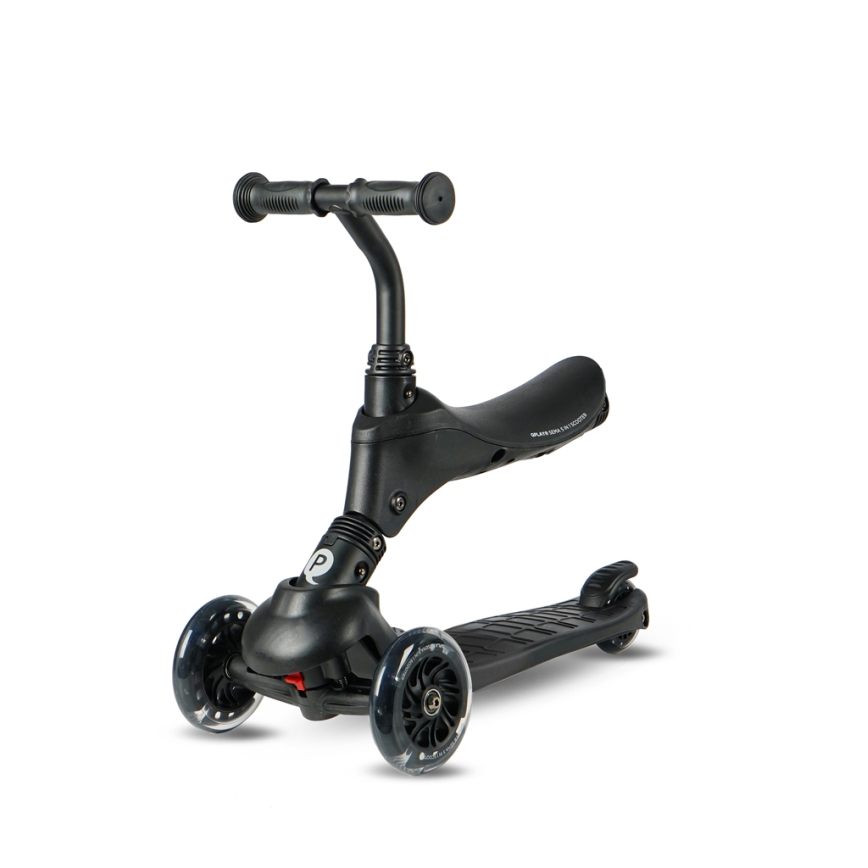 QPlay - Trottinette pour enfant avec roues LED 5 en 1 SEMA PRO noire