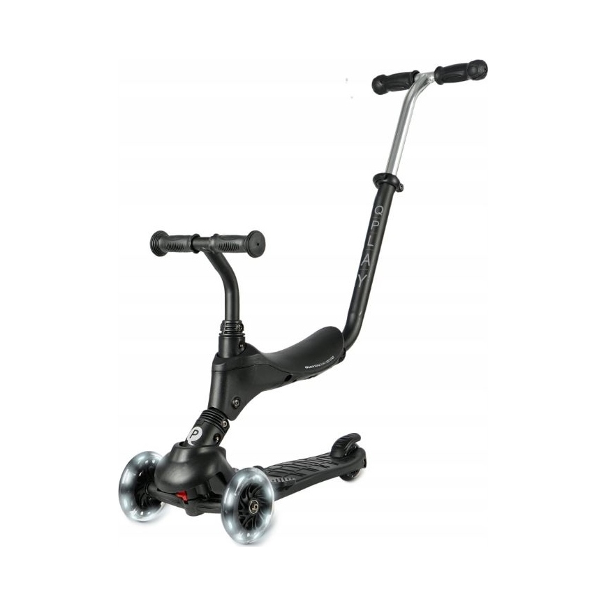 QPlay - Trottinette pour enfant avec roues LED 5 en 1 SEMA PRO noire