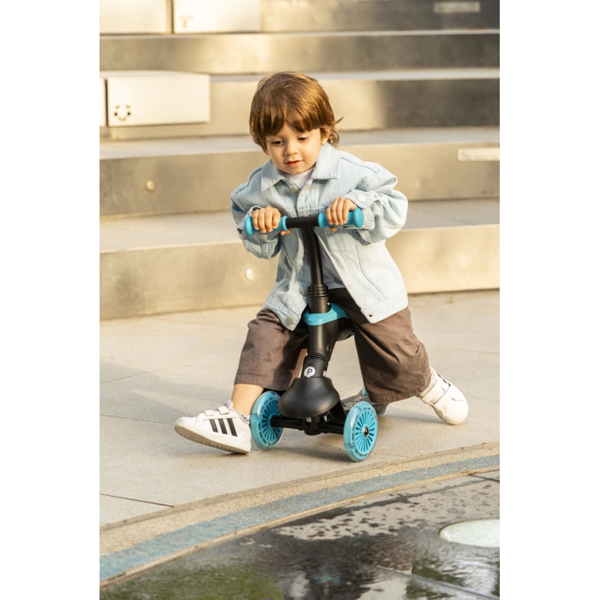 QPlay - Trottinette pour enfants 5 en 1 SEMA EVO à roues LED bleues