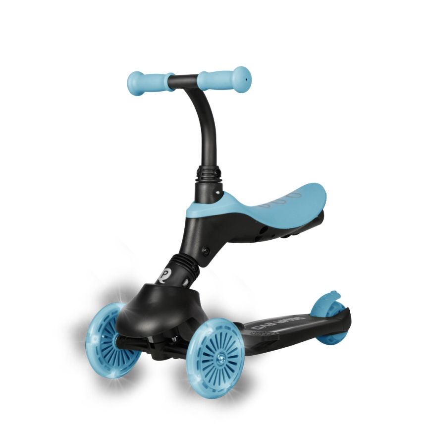 QPlay - Trottinette pour enfants 5 en 1 SEMA EVO à roues LED bleues