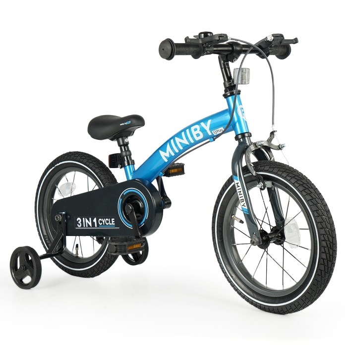 QPlay - Vélo enfant 14" MINIBY 3en1 bleu