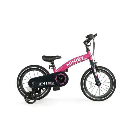 QPlay - Vélo enfant 14" MINIBY 3en1 rose