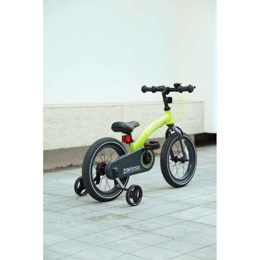 QPlay - Vélo enfant 14" MINIBY 3en1 vert