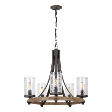 Quintiesse - Lustre suspendu ANGELO sur chaîne 5xE27/60W/230V décor chêne