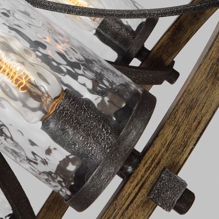 Quintiesse - Lustre suspendu ANGELO sur chaîne 5xE27/60W/230V décor chêne