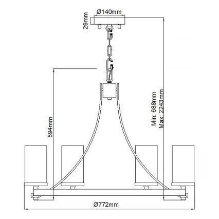 Quintiesse - Suspension à chaîne ANGELO 6xE27/60W/230V finition chêne