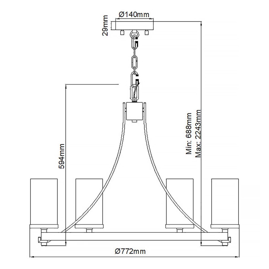 Quintiesse - Suspension à chaîne ANGELO 6xE27/60W/230V finition chêne