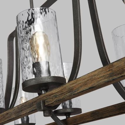 Quintiesse - Lustre sur tige ANGELO 8xE27/60W/230V décor chêne