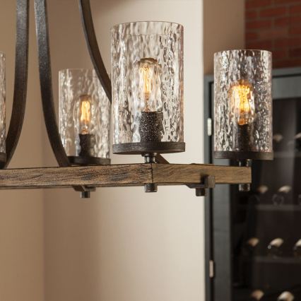 Quintiesse - Lustre sur tige ANGELO 8xE27/60W/230V décor chêne