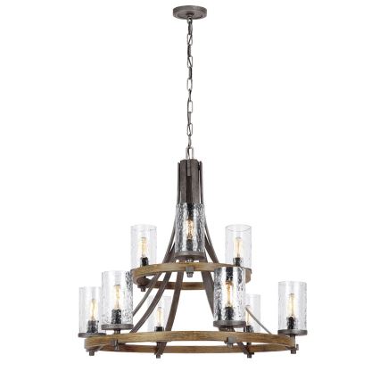 Quintiesse - Lustre à chaîne ANGELO 9xE27/60W/230V décor chêne