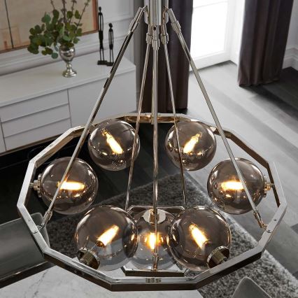 Quintiesse - Lustre sur tige HARPER 7xE14/60W/230V Ø 81,3 cm chrome brillant/fumé