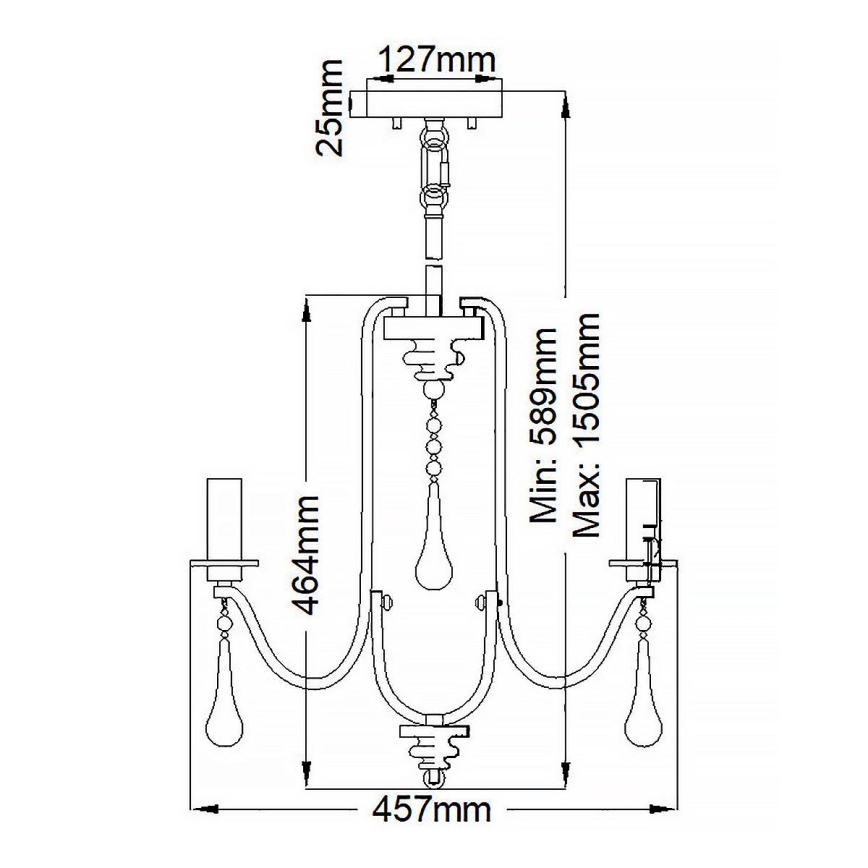 Quintiesse - Suspension sur tige KARLEE 3xE14/60W/230V Ø 45,7 cm chrome mat