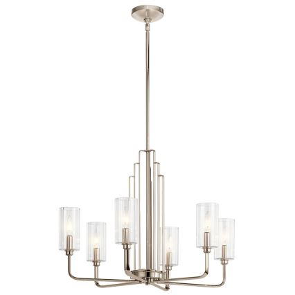 Quintiesse - Suspension à tige KIMROSE 6xE14/40W/230V diam. 68,6 cm chrome brillant
