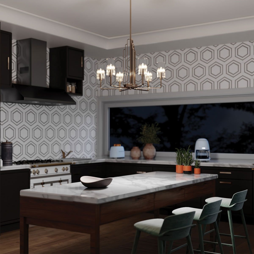 Quintiesse - Suspension à tige KIMROSE 6xE14/40W/230V diam. 68,6 cm chrome brillant