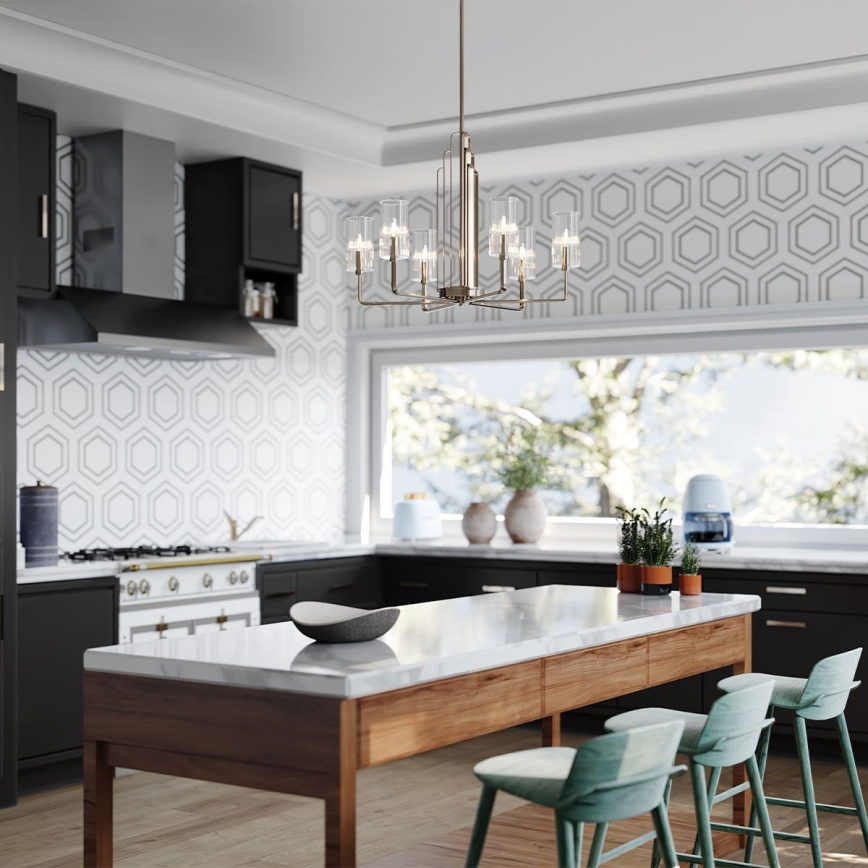 Quintiesse - Suspension à tige KIMROSE 6xE14/40W/230V diam. 68,6 cm chrome brillant