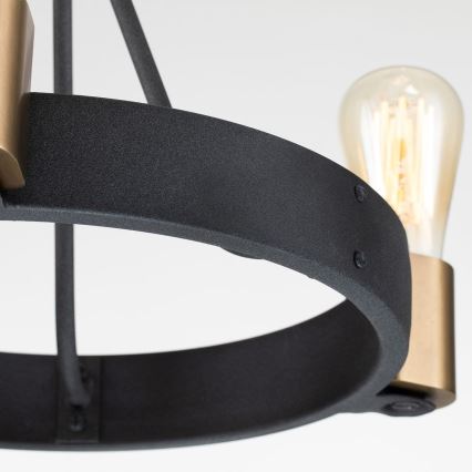 Quintiesse - Suspension sur tige SILAS 3xE27/60W/230V Ø 42,2 cm noir/doré
