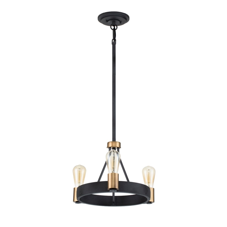 Quintiesse - Suspension sur tige SILAS 3xE27/60W/230V Ø 42,2 cm noir/doré