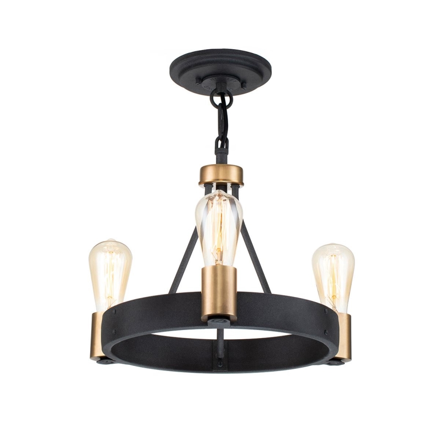 Quintiesse - Suspension sur tige SILAS 3xE27/60W/230V Ø 42,2 cm noir/doré